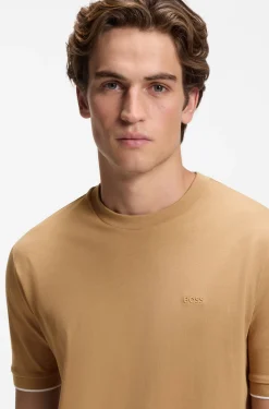 Cotton T-shirt with tipped sleeve cuffs