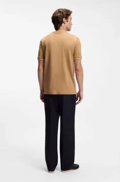 Cotton T-shirt with tipped sleeve cuffs