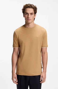 Cotton T-shirt with tipped sleeve cuffs