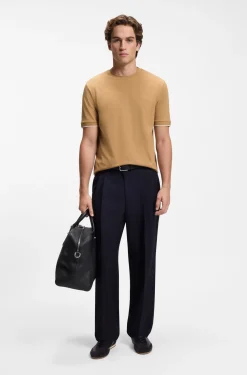 Cotton T-shirt with tipped sleeve cuffs