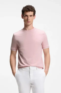 Cotton T-shirt with tipped sleeve cuffs