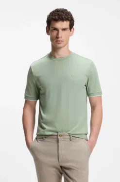 Cotton T-shirt with tipped sleeve cuffs