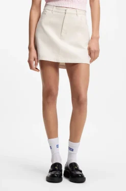 Cotton-twill mini skirt with Happy HUGO logo