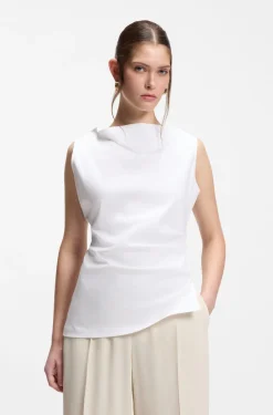 Cowl-neck asymmetric top in mercerised cotton