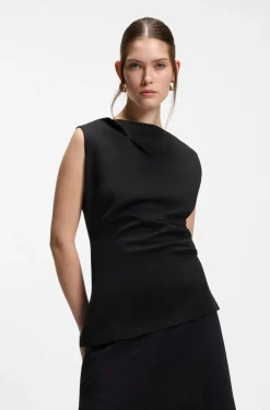 Cowl-neck asymmetric top in mercerised cotton