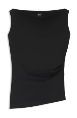 Cowl-neck asymmetric top in mercerised cotton