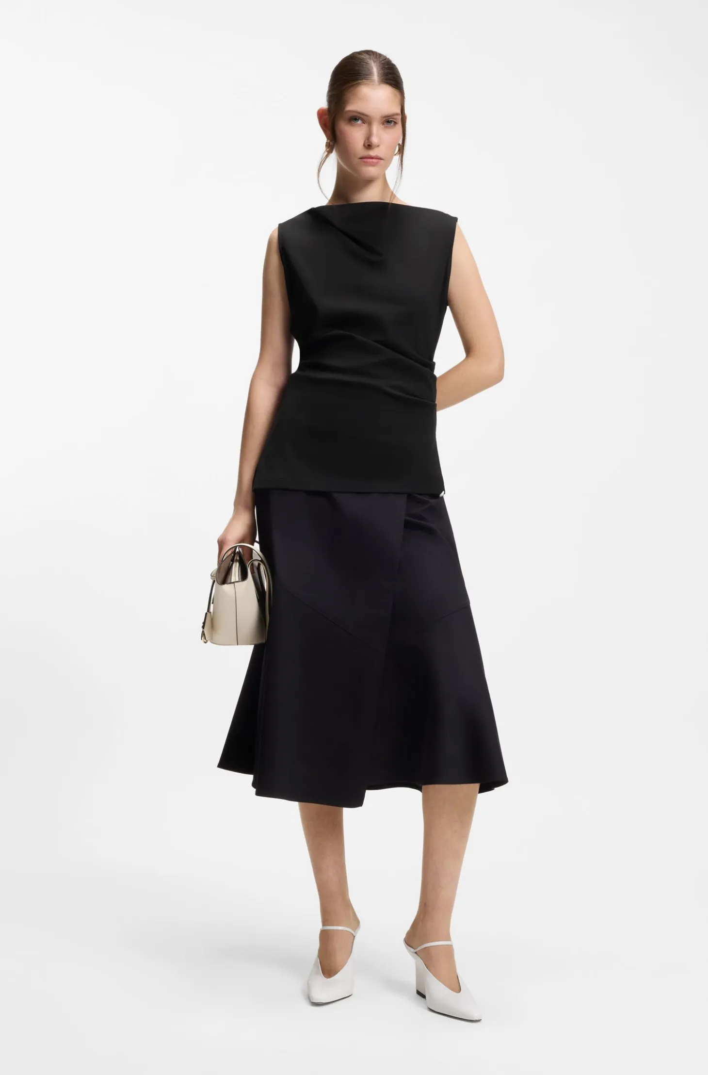 Cowl-neck asymmetric top in mercerised cotton
