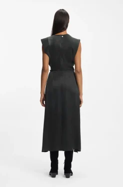 Cowl-neck dress with wrap skirt