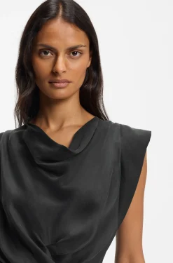 Cowl-neck dress with wrap skirt