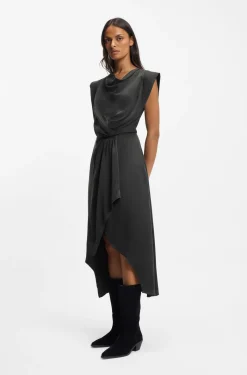 Cowl-neck dress with wrap skirt