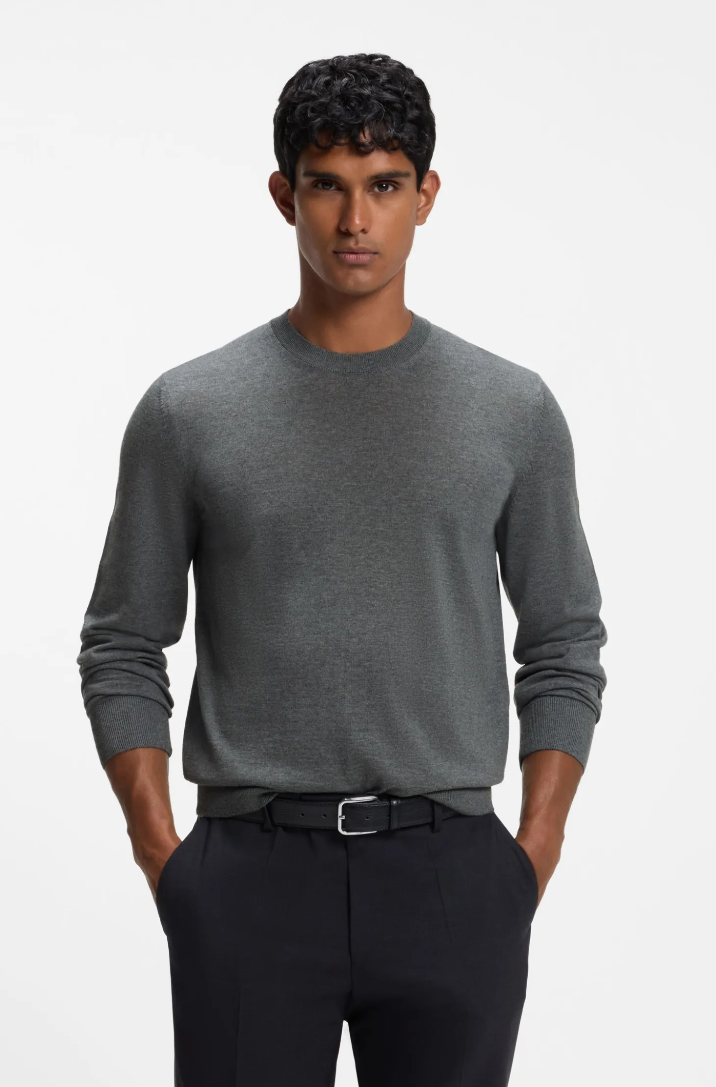 Crew-neck sweater crafted from virgin wool