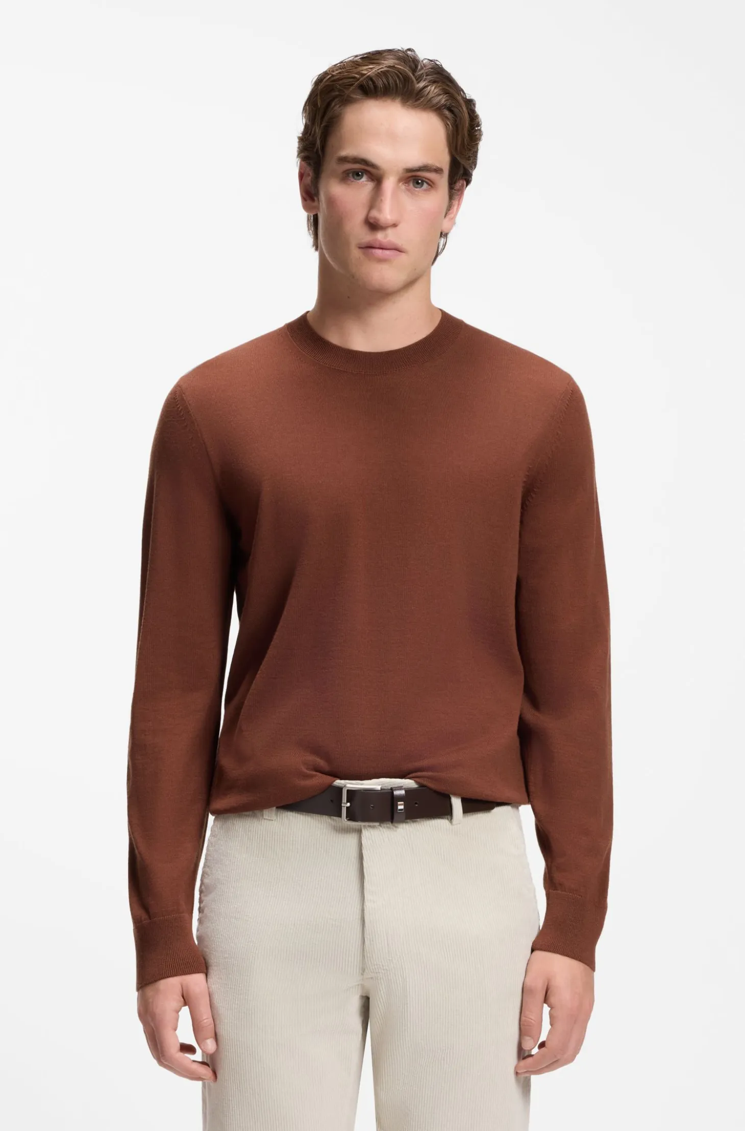 Crew-neck sweater crafted from virgin wool