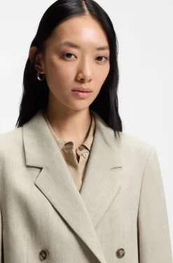 Cropped blazer in a herringbone-patterned linen blend