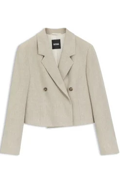 Cropped blazer in a herringbone-patterned linen blend