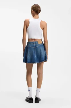 Cropped stretch-cotton tank top with blue logo label