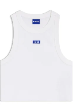 Cropped stretch-cotton tank top with blue logo label