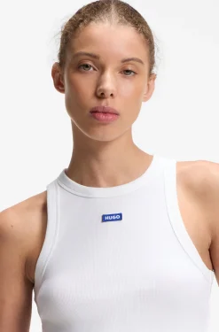 Cropped stretch-cotton tank top with blue logo label