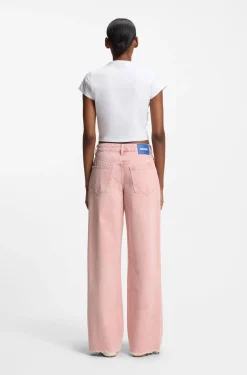 Cropped stretch-cotton T-shirt with rhinestone Happy HUGO logo