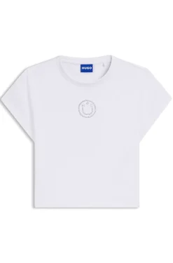 Cropped stretch-cotton T-shirt with rhinestone Happy HUGO logo