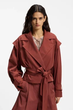 Cropped trench jacket with belt