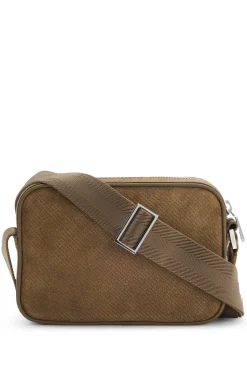 Crossbody bag in monogram-embossed suede