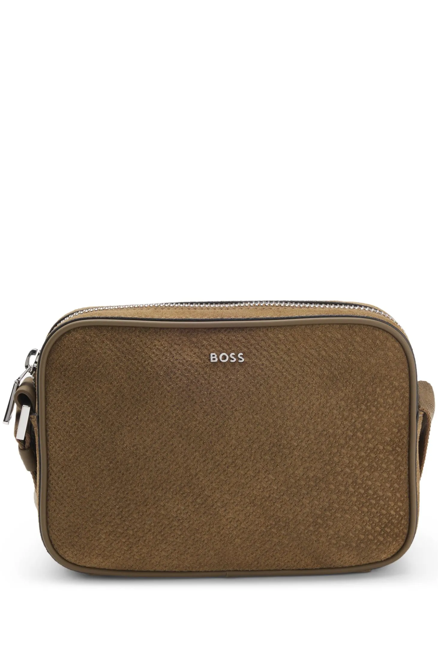 Crossbody bag in monogram-embossed suede