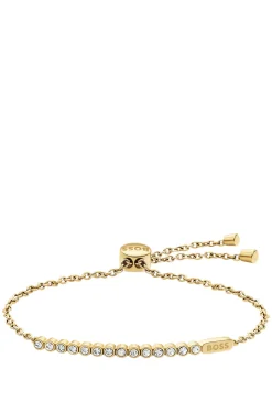 Crystal-embellished bracelet in a light-yellow-gold tone