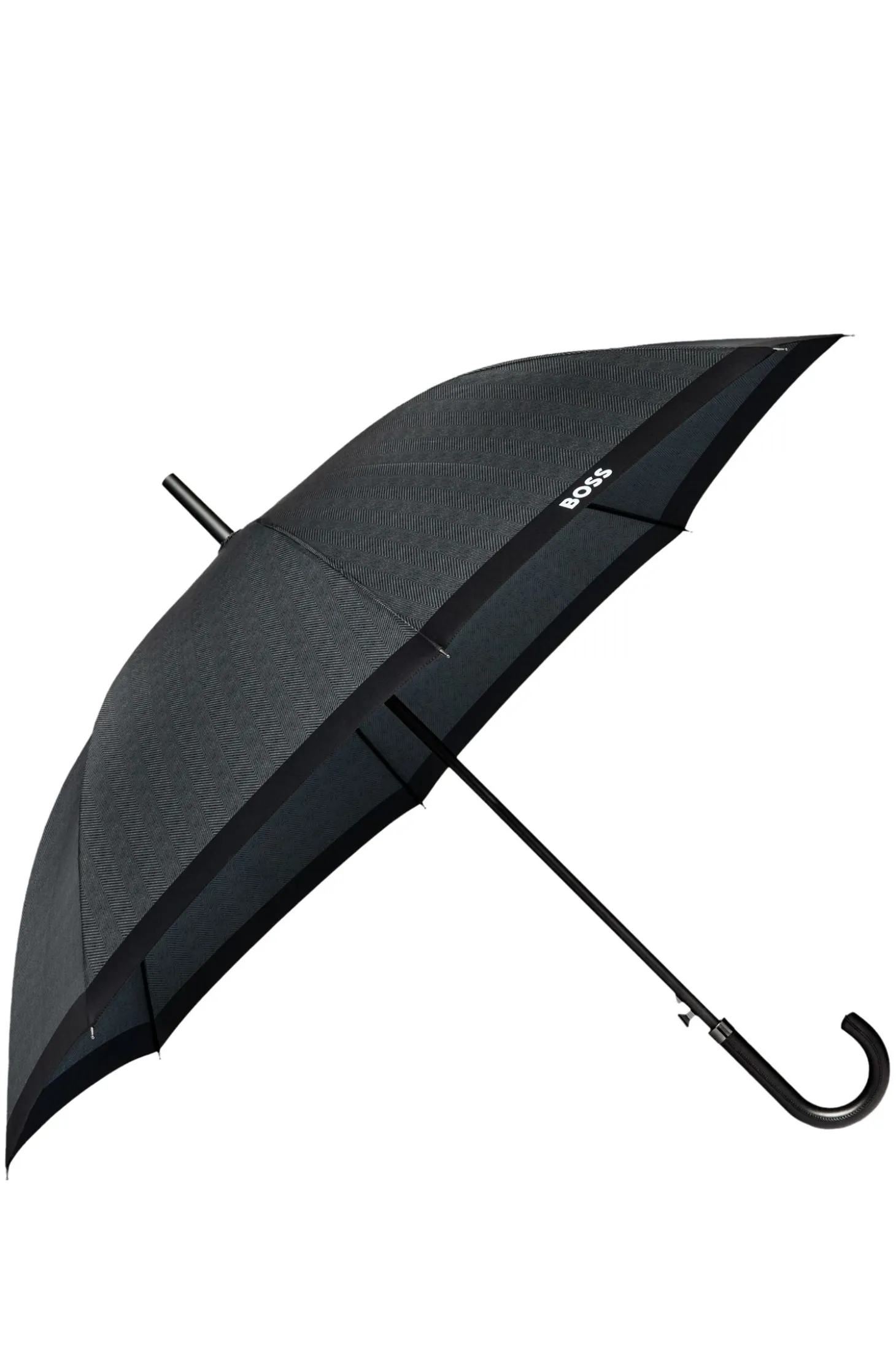 Dark-grey herringbone city umbrella with faux-leather handle