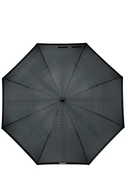Dark-grey herringbone city umbrella with faux-leather handle