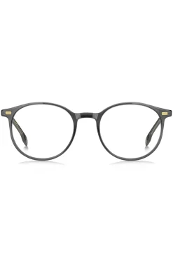 Dark-grey optical frames with gold-tone trims