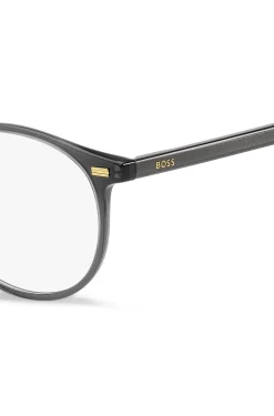 Dark-grey optical frames with gold-tone trims