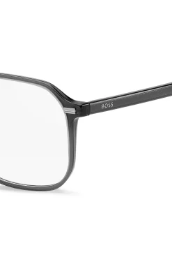 Dark-grey optical frames with silver-tone trims