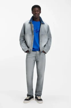 Denim jacket with inside-out styling