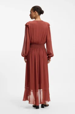 Detachable-scarf dress in crepe georgette