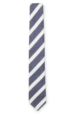 Diagonal-stripe tie in linen-silk jacquard