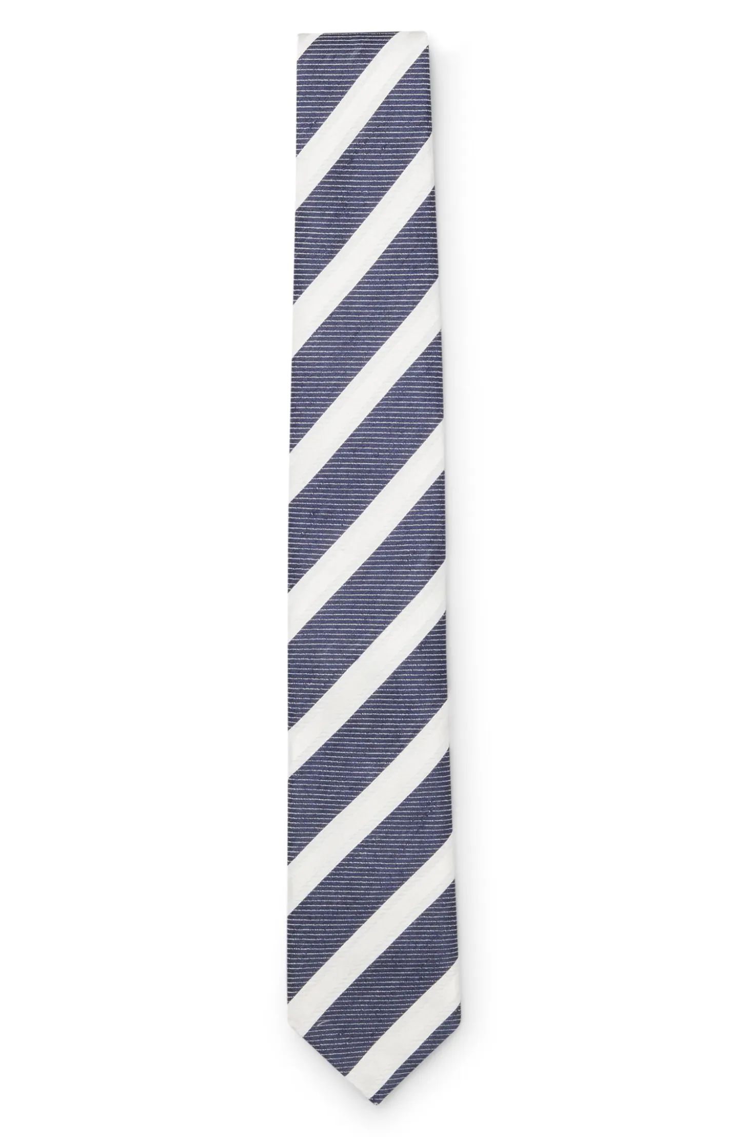 Diagonal-stripe tie in linen-silk jacquard