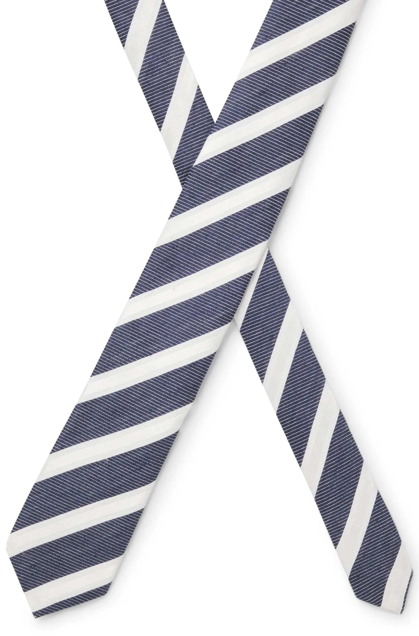 Diagonal-stripe tie in linen-silk jacquard