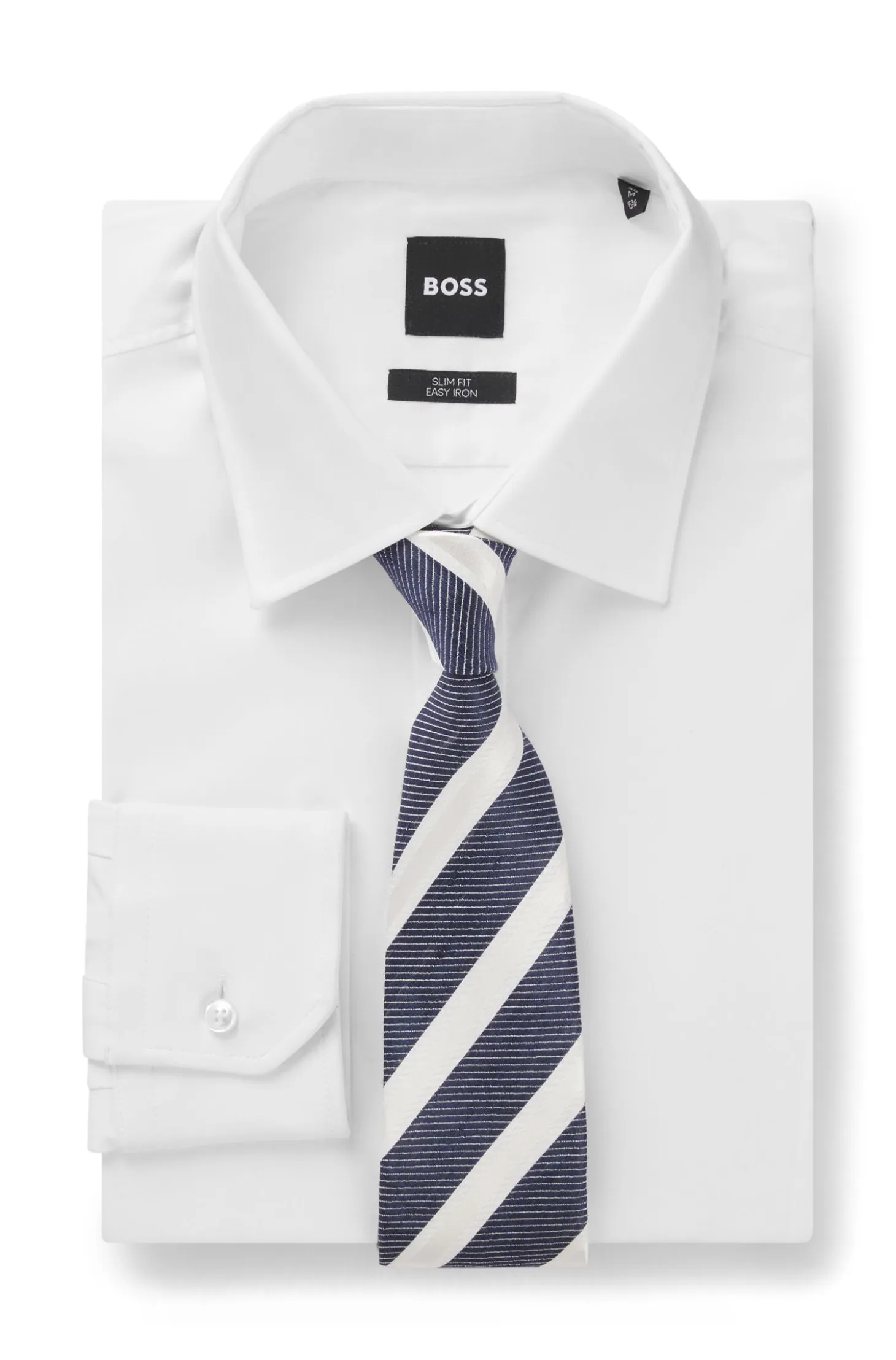 Diagonal-stripe tie in linen-silk jacquard