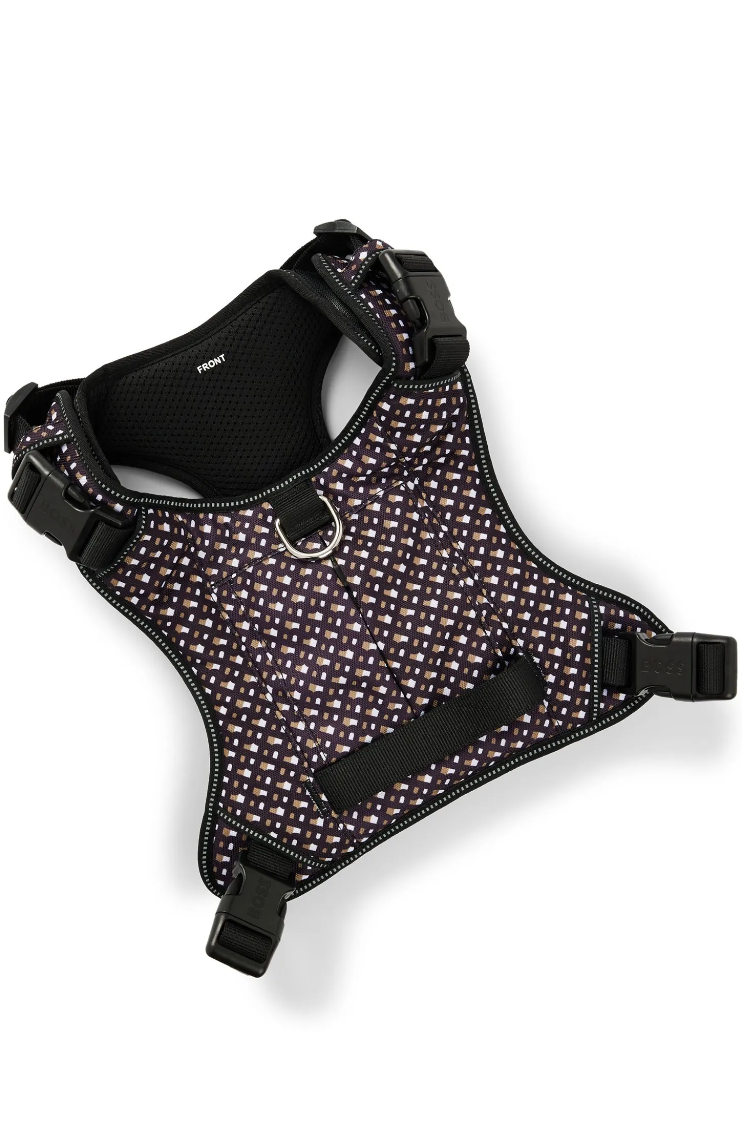 Dog mesh-lined harness with monogram pattern