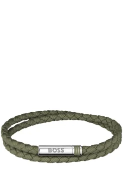 Double-braided green cuff with logo closure