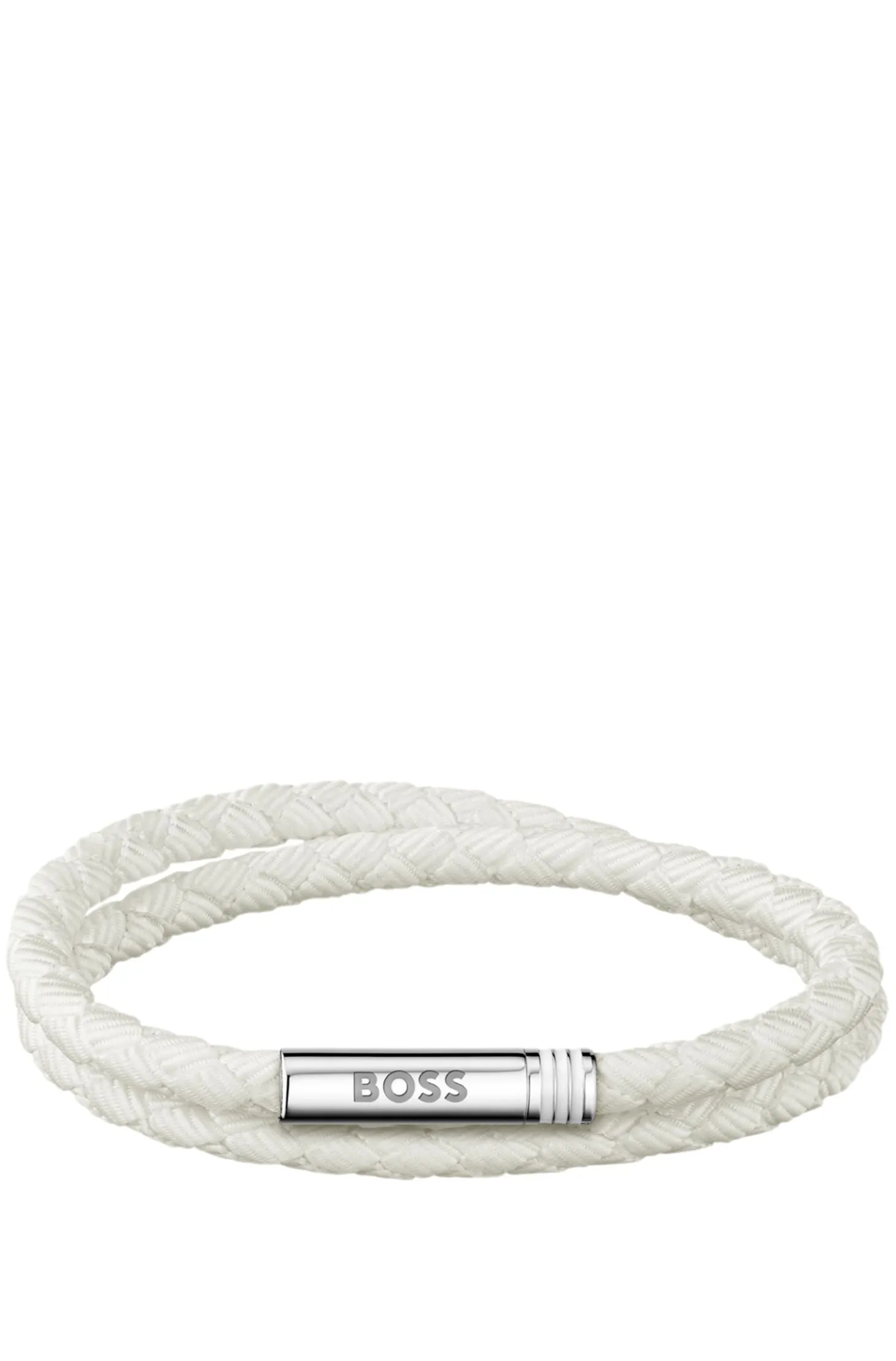 Double-braided white cuff with logo closure