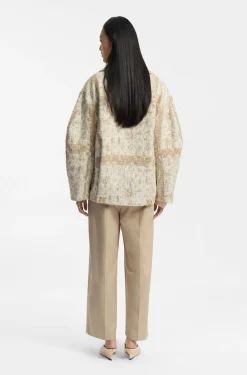Double-breasted coat with check jacquard