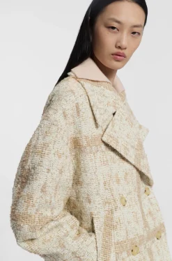 Double-breasted coat with check jacquard
