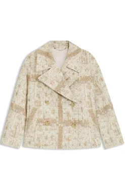 Double-breasted coat with check jacquard
