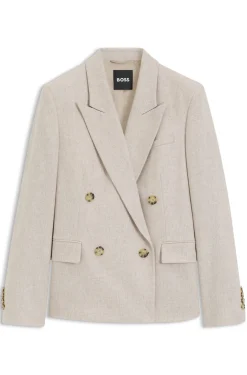 Double-breasted regular-fit blazer in melange flannel