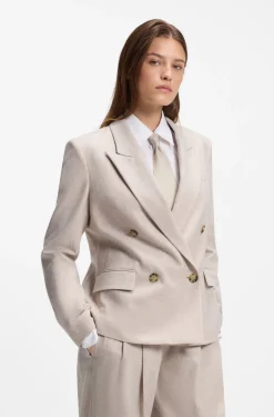 Double-breasted regular-fit blazer in melange flannel