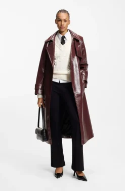 Double-breasted trench coat in faux leather