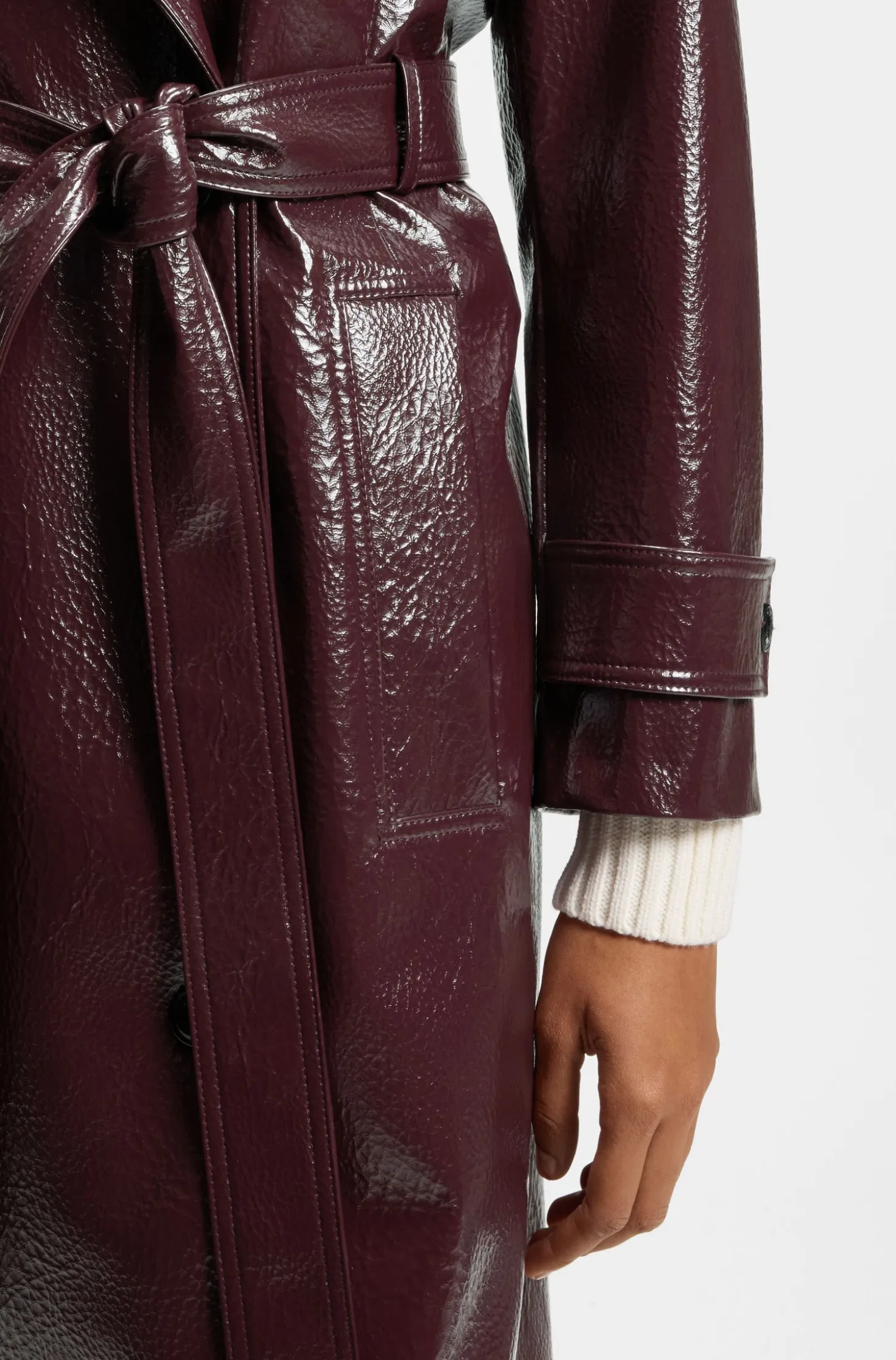 Double-breasted trench coat in faux leather