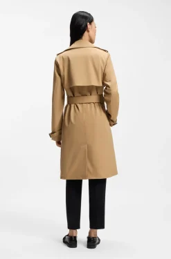 Double-breasted trench coat with buckled belt