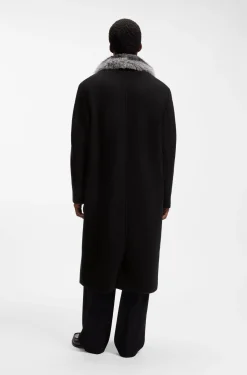 Double-breasted virgin wool coat with faux-fur collar
